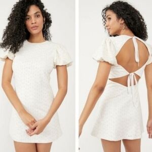 Free People Apricot Rose Puff Sleeve Eyelet Mini Dress In white (s,m,or l)